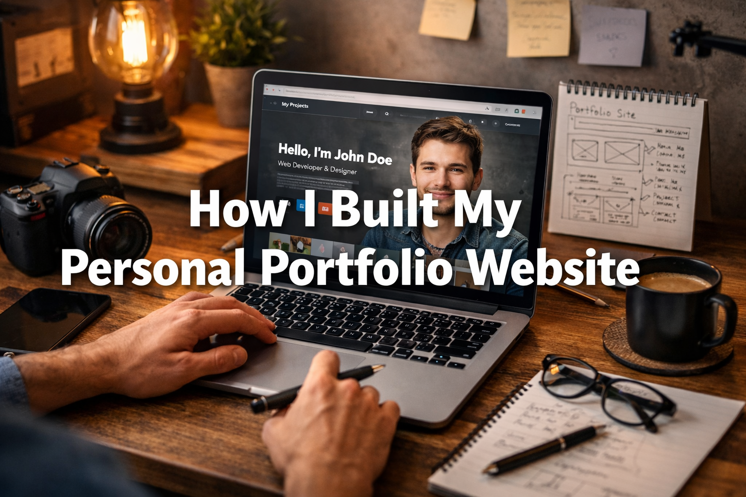 A code editor showing portfolio website source code.
