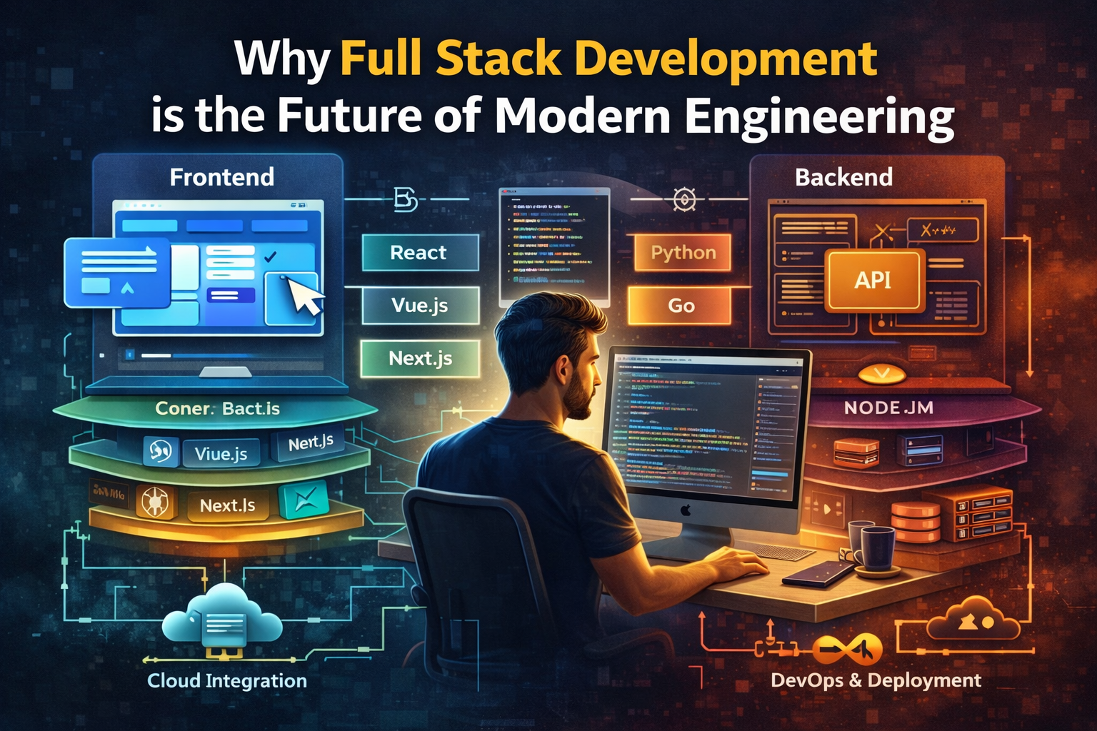 Illustration of full stack development layers.